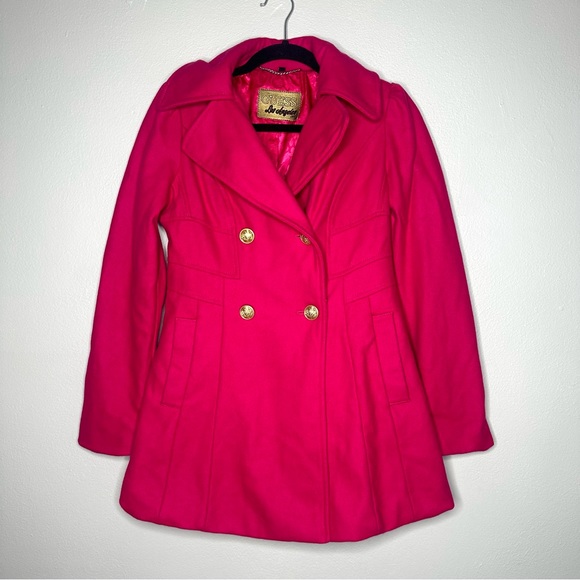 Guess Jackets & Coats Guess Womens Wool Blend Fuschia Pink Collared